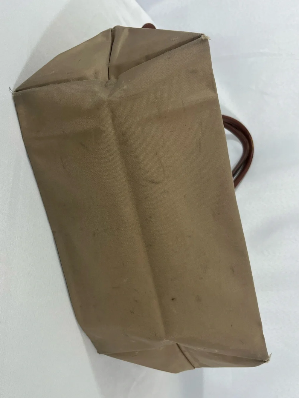 Longchamp Large Tote - Tan Nylon, Brown Leather - Packable - Fair Condition